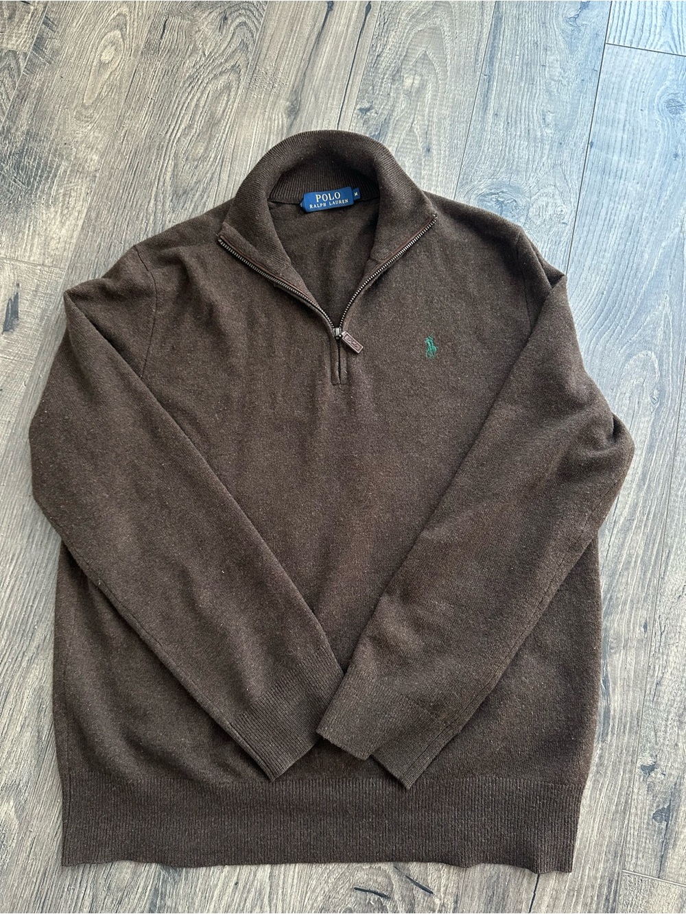 Ralph Lauren brown quarter-zip sweater 100# merino wool